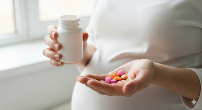 kobieta w ciąży z suplementami