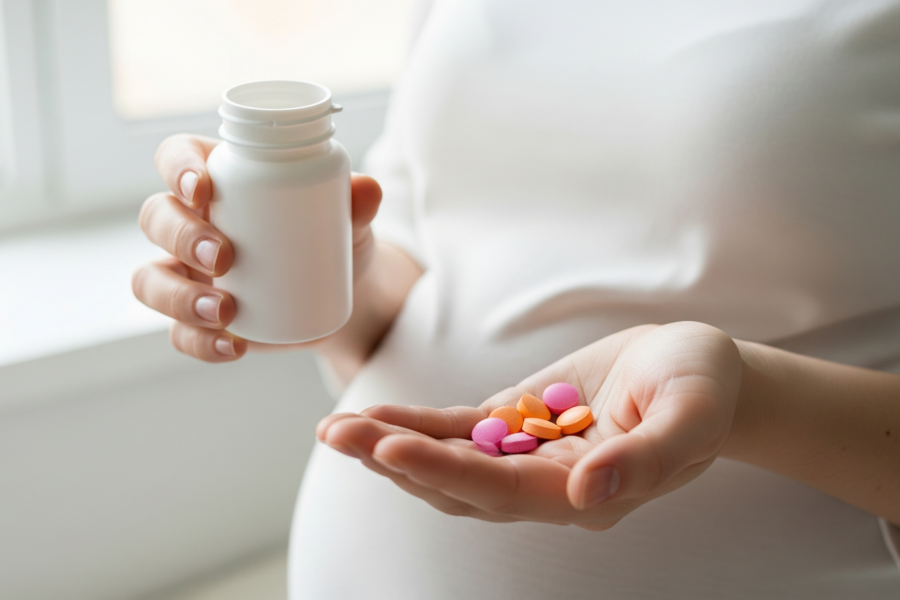 kobieta w ciąży z suplementami