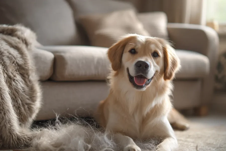 nieporządek w domu z uwagi na futro psa