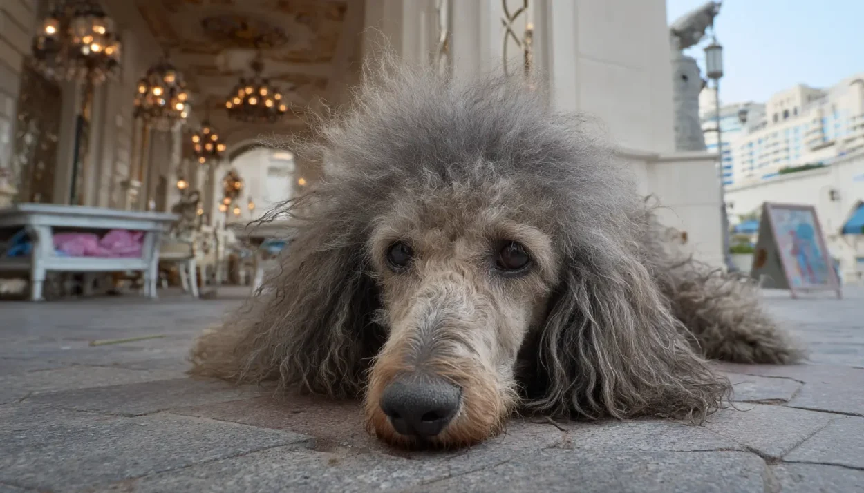 porzucony pies w bogatej okolicy